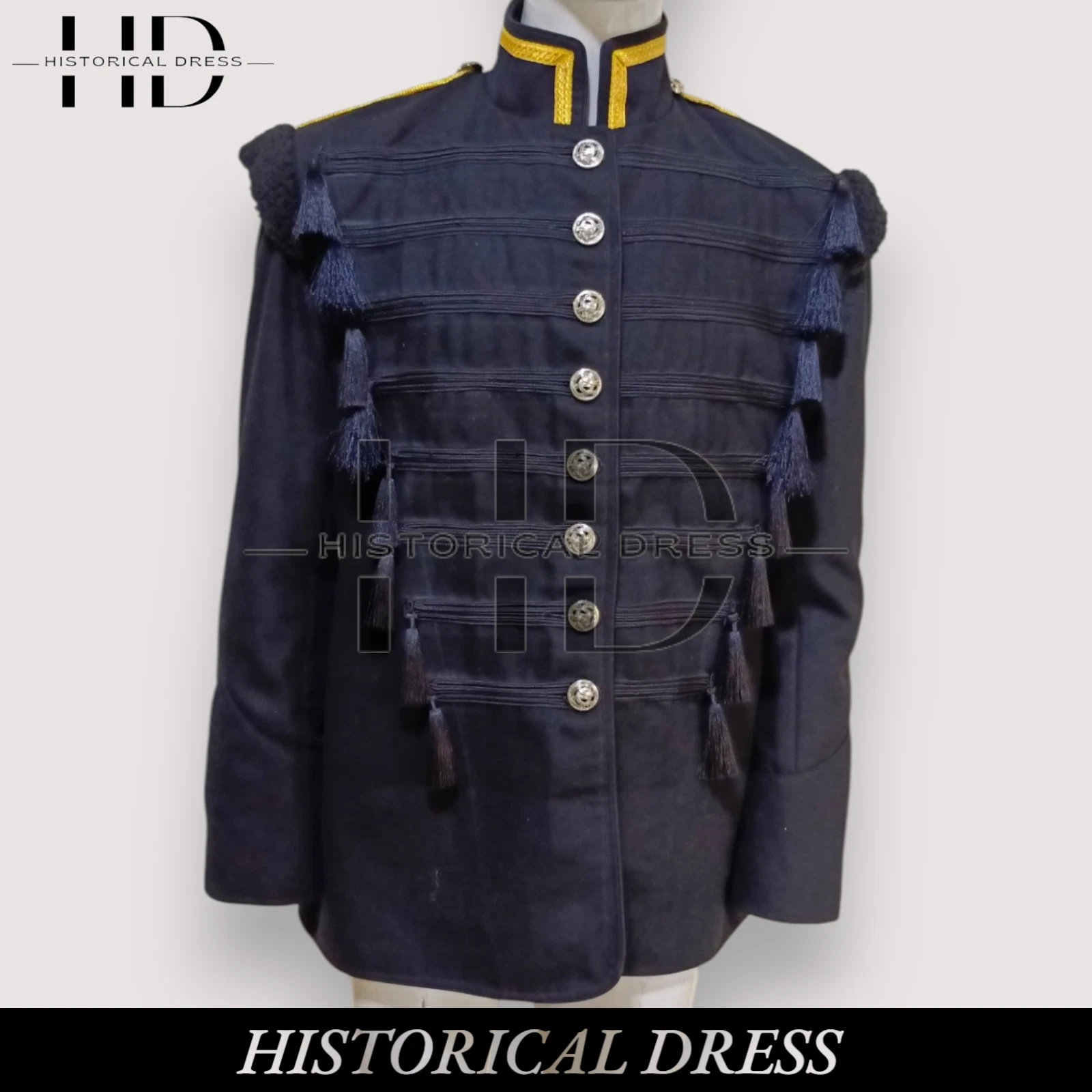 BURBERRY Giacca Ussaro Lana Nera Cappotto Ufficiale Militare 1859 con Treccia Nera e Oro