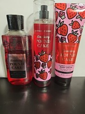 Bath  Body Works Strawberry Pound Cake Body Mist, Shower Gel  Cream Set of 3