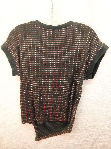 WOMENS BLACK/GOLD SHINY TOP, SMALL, SS, SUPER CUTE! SPARKLE! - Picture 6 of 6