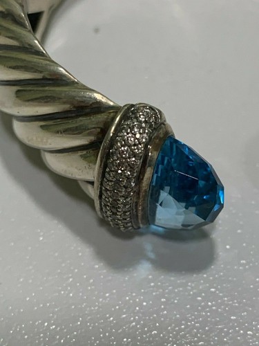David Yurman Sterling Silver Blue Topaz Diamonds Waverly Bracelet - Picture 3 of 11