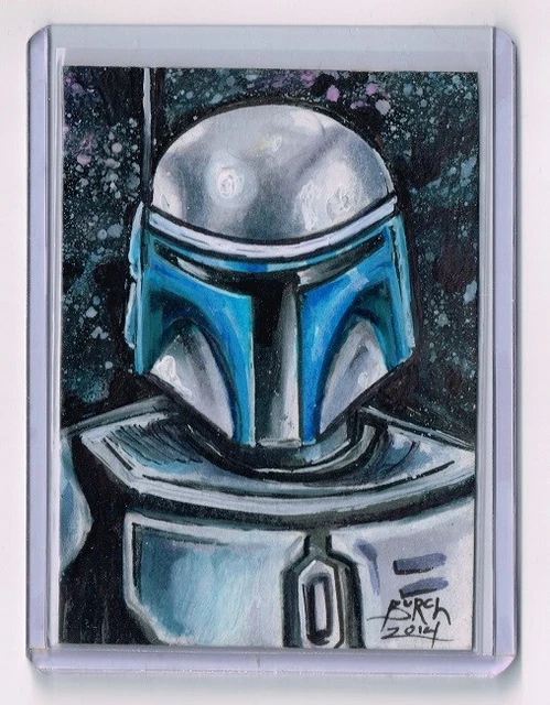ACEO Sketchkarte JANGO FETT Aquarell STAR WARS von Steven Burch 1/1