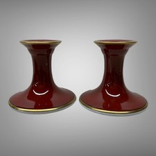 Vintage Set of 2 Fitz & Floyd Palais Maroon with Gold Trim Candle Holders