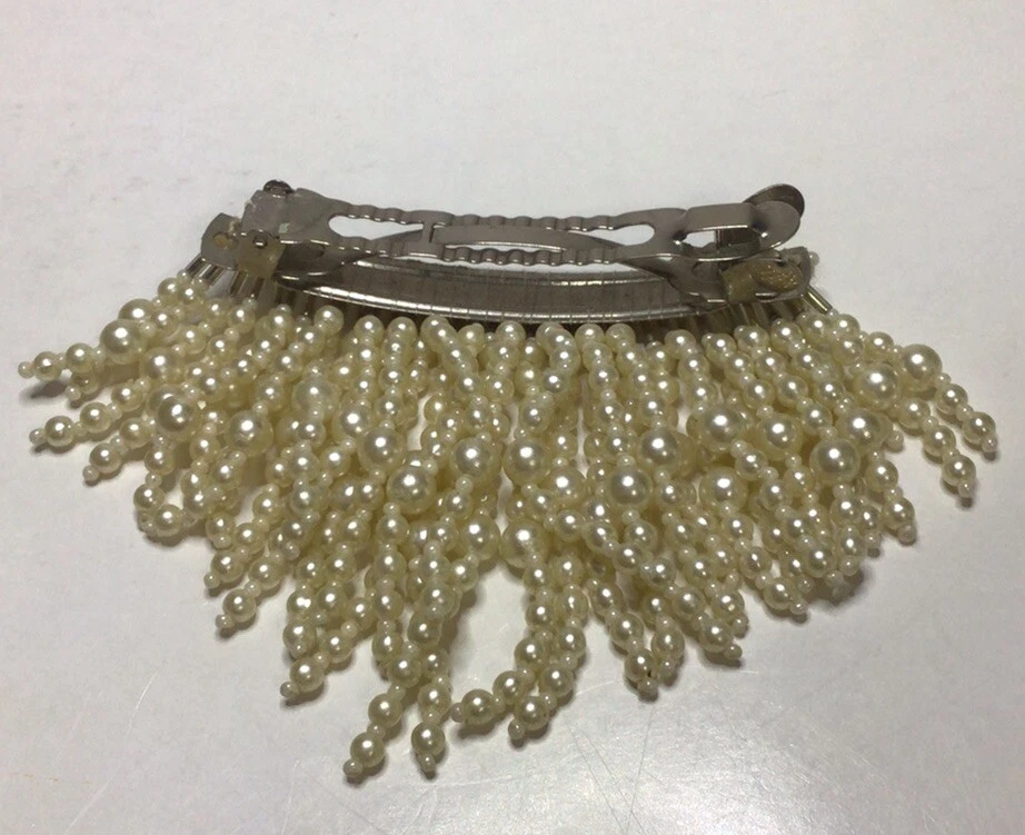 Pinza para el cabello estilo aleta imitación perla cuentas colgante pasador 3 1/8 pulgadas de largo Foto 2 de 4