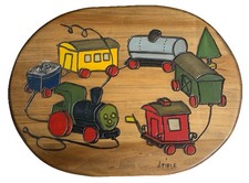 Handmade Wood Train- Wall Decor Child  s Room Signed Stifle 16.5x12  Colorful