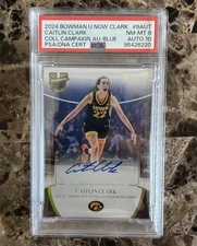 2024 Bowman U Now Caitlin Clark Collegiate Campaign Blue Auto /35 PSA NM-MT 8