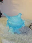 Vintage Westmoreland Blue Slag Satin Glass Bird Hen On Nest Covered Dish