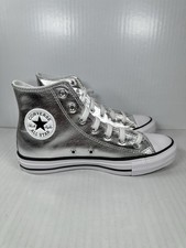 NEW 8W Unisex CONVERSE Chuck Taylor ALL STAR HI Metallic Canvas Silver A14875C