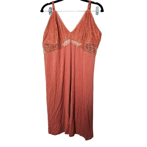 NEW Soma XXL Cool Nights Support Lace Chemise Orange Coral Nighty Slip Soft