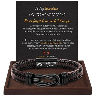 Inspirational Morse Code Bracelet for Men - Adjustable Leather & Stainless Steel