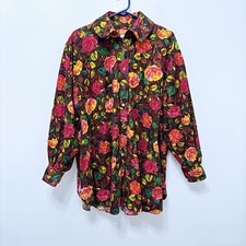 Vintage Kenzo Paris Blouse Womens 38 Floral Corduroy Button Down Rose Garden