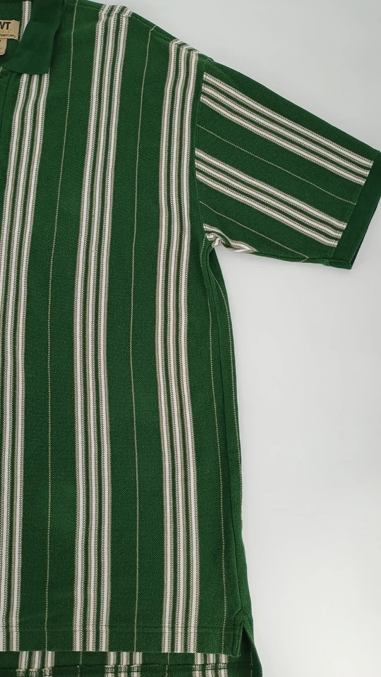 Vintage 90s Mens  Northwest Territory Green Stripe Short Sleeve Polo Shirt Large - Image 4 of 4