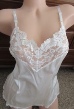 vtg SILKY IVORY nylon 4" LACE camisole slip top LINGERIE VASSARETTE sz XL/ 44