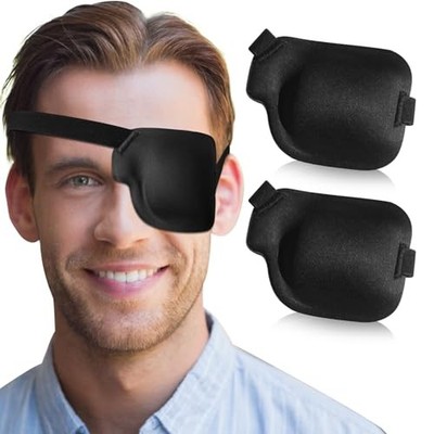 2Pcs 3D Eye Patches for Adults, Adjustable Medical Eyepatch,Black(Left)