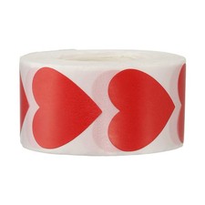 1 Roll/500 Pcs 1 x 1 Inch Heart Stickers Roll Self-Adhesive Red