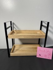 Bathroom Counter Organizer 2-Tier Standing Storage Shelf Faux Wood Tray