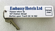 Hotel Tag & Key - Embassy Hotels Ltd, Burton upon Trent, England - Vintage