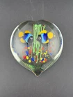 Vintage Murano Glass Aquarium Blue/Yellow Fish Heart Shaped Paperweight