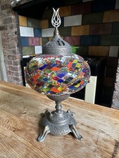 Turkish Mosaic Table Lamp Featuring A Vibrant Hand-laid Stained Glass. Working