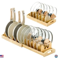 Expandable Bamboo Pots and Pans Organizer Under Cabinet Adjustable Holder
