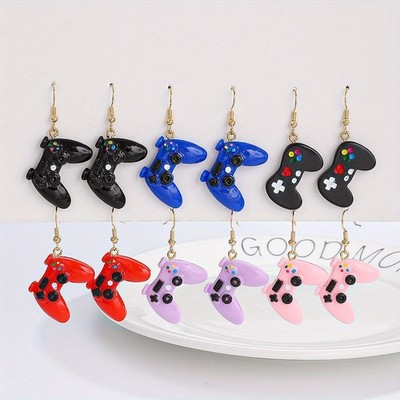 6 Pairs of Fun Cartoon Dopamine Colorful Mini Game Controller Earrings