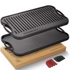 Overmont Pre-seasoned 17x9.8 Cast Iron Reversible Griddle Grill Pan with