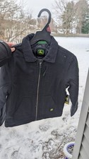 JOHN DEERE BOYS JACKET SIZE LARGE 6/7 Or 8 BLACK CANVAS TRUCKER JACKET QUILTED
