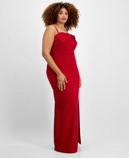 City Studios Trendy Plus Size 14W Bow-Trim Gown Red SALE $109