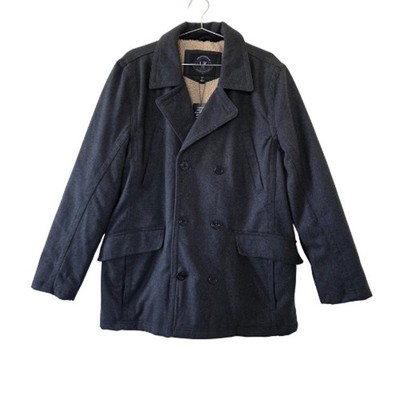 Urban Republic Charcoal Peacoat Jacket Sherpa Lined Double Breasted Men Size L