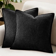 Pack of 2 Decorative Textured Boucle Throw Pillow Covers 18x18 Inch Black Bro...