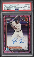 2024 Bowman Draft Dakota Jordan Chrome Bubble Gum Refractor Auto /5 PSA 10