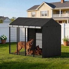 Covered Dog Kennel Outdoor, 4.2'Dx4.3'Wx4.5'H Cages Black Full Coverage with Tra