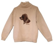 Lauren Ralph Lauren Hand Knit Dog Cotton Vtg Turtle Neck Sweater Medium Gift