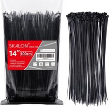 100 Cable Zip Ties 14" Black 50Lb UV Resistant Indoor/Outdoor Self-locking Wires