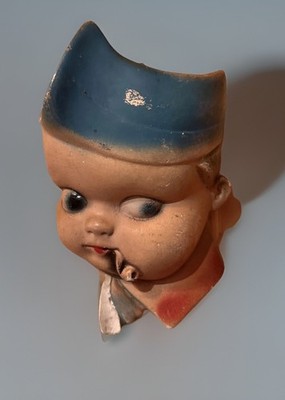 Vintage 29 Cent MCM Pipe Smoking Sailor Boy Chalkware HANGING STRING DISPENSER