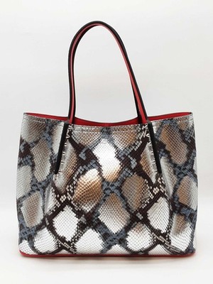 Christian Louboutin Cabarock Snake Embossed Silver Metallic Tote