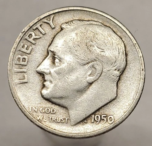 1950 S Roosevelt Dime 90% Silver Coin Very Good condition, actual coin