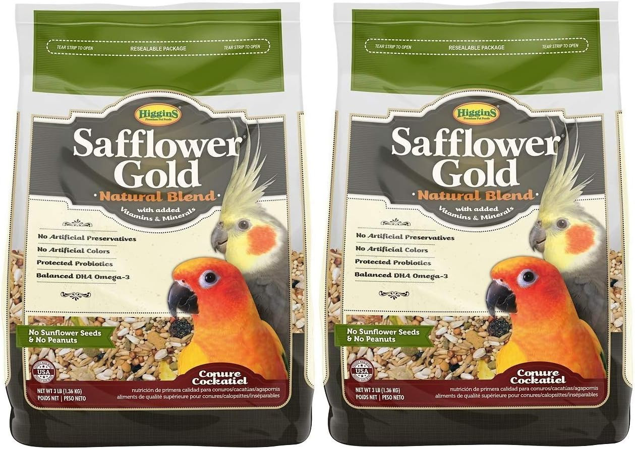 2 Pack of Safflower Gold Natural Blend Conure and Cockatiel Food, 3 Pounds Each