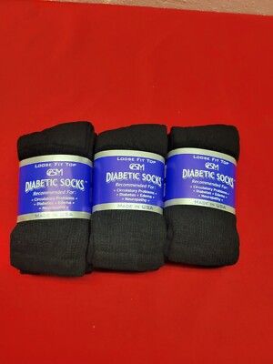 9 Pairs CSM Diabetic Crew Socks Black Size 9 - 11 Loose Fit Top Edema ...