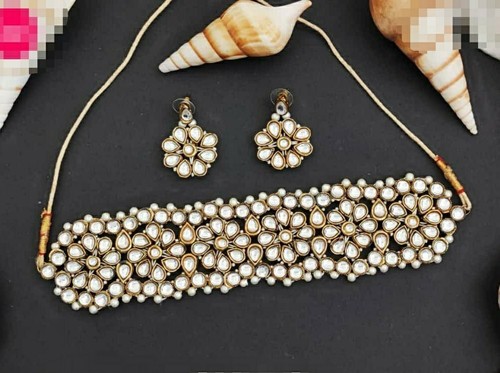 Indian Gold Plated Bollywood Style Kundan Glass Necklace Bridal Indian Jewelry - Picture 5 of 6