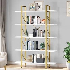 5 Tier Gold Bookshelf Bookcase w/ Open Storage Shelves Plant Stand Display Rack