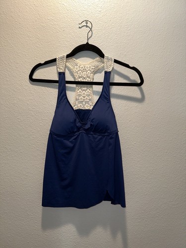 NWT LUCKY BRAND "NATURAL CONNECTION" INDIGO CROCHET BIKINI TANKINI SWIM TOP S - Picture 2 of 5