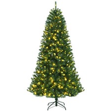 Topbuy Pre-lit Christmas Tree, Artificial Hinged Xmas Tree w/ Remote-controlled