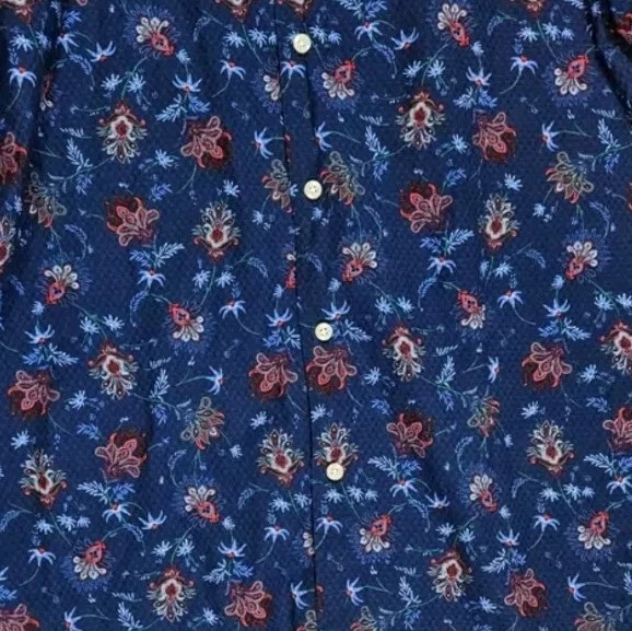 Camisa de vestir TASSO ELBA para hombre grande azul floral puño abatible textura tejido manga larga Foto 3 de 4