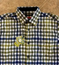 Luchiano Visconti Casual Shirt S Green, Navy & White Check Long Sleeves $125 NWT