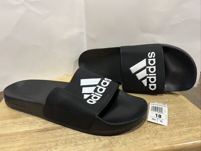 ADIDAS Adilette Shower Slides Men Sz 18 Black SANDALS Cloudfoam SHOES FLIP FLOP