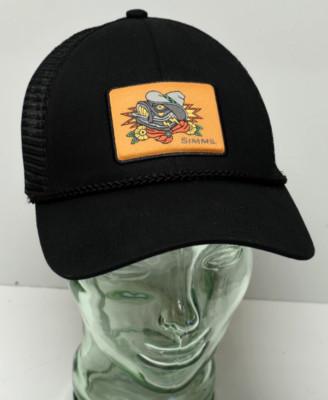Simms Fishing Hat Trucker Style Snapback Outdoor Gear Black Mesh Cap EUC