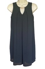 By & By Small Womens Shift Dress Black Sleeveless Pleated Gold Accent Elegant