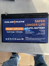 GOLDENMATE LiFePO4 Lithium Battery, model LFP1212, 12V 12 AH 153.6 Wh