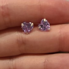 Purplely Pinkish heart cubic zirconia sterling silver stud earrings
