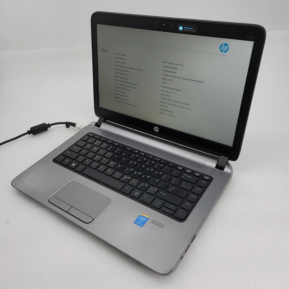 HP ProBook 440 G2 Core i5-5200U 2,2 GHz 8 GB de RAM sin disco duro 14" - *** Arranque en la Bios Foto 3 de 4